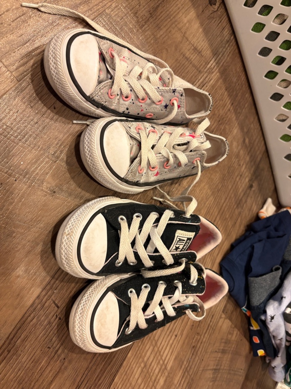 2 pairs of Converse Kids Low Top Sneakers - Black & Light Gray with Pink Accents